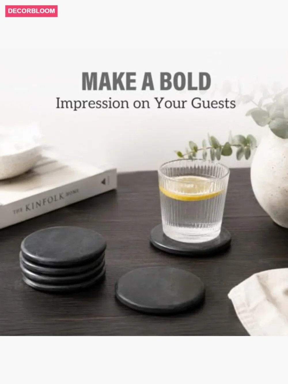 Set of 6 Handcrafted Marble Coasters for Kitchen, Wine Glasses, Mugs & Beer